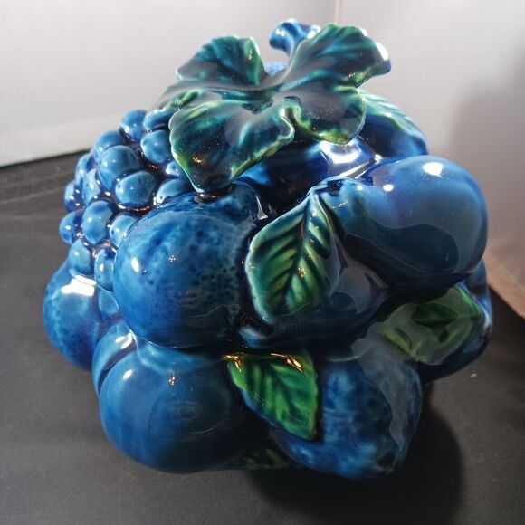 Vintage Candy Dish Inarco Blue Fruits Retro MCM Cookie Jar - Picture 14 of 15